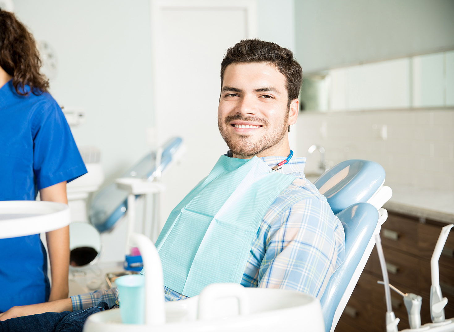 male smiling during a General Dental Exam at Medford Main Street Dental P.C